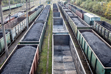 Freight trains on city cargo terminal