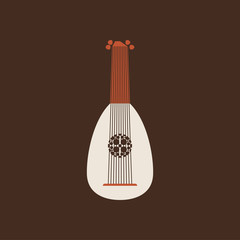 Lute flat vector icon. Folk music instrument