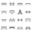 Bridge, icon set. Various bridges, linear icons. Line with editable stroke