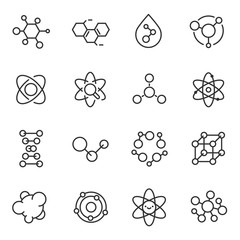 Wall Mural - Atoms and molecules icon set. chemical structures, linear icons. Line with editable stroke