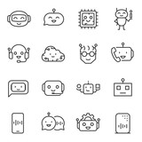 Fototapeta  - bot assistant, icon set. artificial intelligence, linear icons. Line with editable stroke