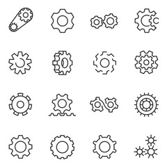 Wall Mural - gear, icon set. gears, gearwheel mechanism, linear icons. Line with editable stroke