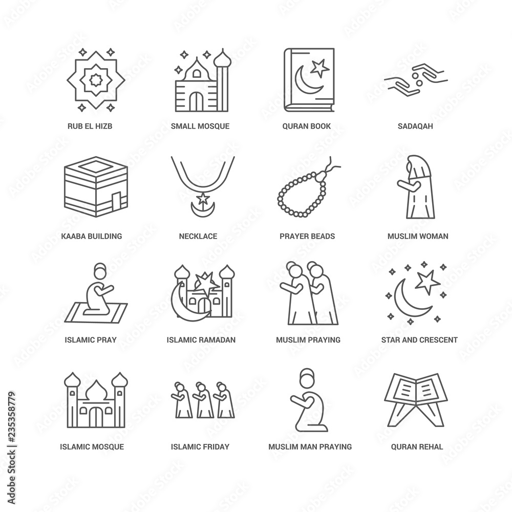 Rehal Icon 16 linear icons related to Quran rehal, Necklace, Rub el Hizb, u Stock ...