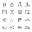 © Matsabe - Metallurgy, icon set. Metal production industry, linear icons. Machining and fabrication steel products. Line with editable stroke