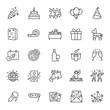 Party, icon set. Celebration, birthday, linear icons. Line with editable stroke