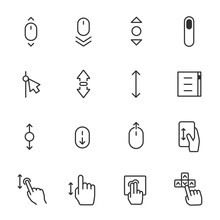 Scrolling, Icon Set. Scroll Up And Down, Linear Icons. Line With Editable Stroke