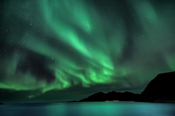 Wall Mural - Aurora Borealis - northern lights - View from Grotfjord - Kwaloya -  north Norway