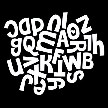 White alphabet on black background