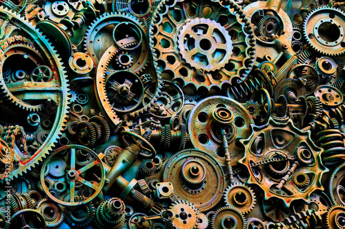Steampunk texture, backgroung with mechanical parts, gear wheels Fototapete