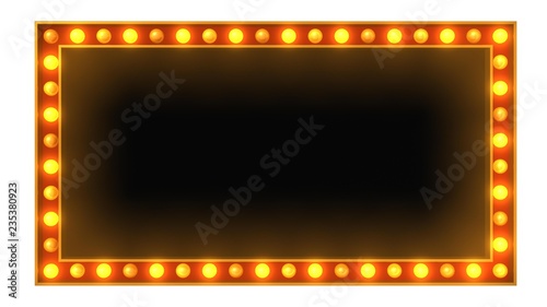 Cuadros en Lienzo Red marquee gold light board sign retro on white background