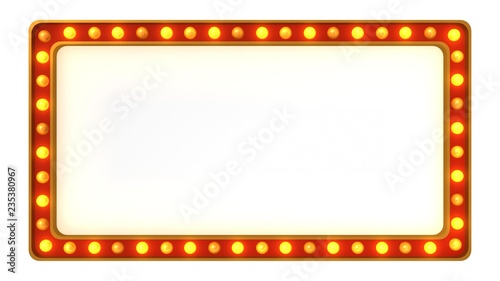 Fotomural Red marquee gold light board sign retro on white background