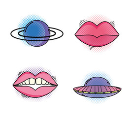 Canvas Print - set planet and mouth fashion patch