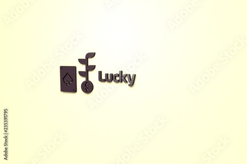 Photographie Illustration of Lucky with brown text on yellow background