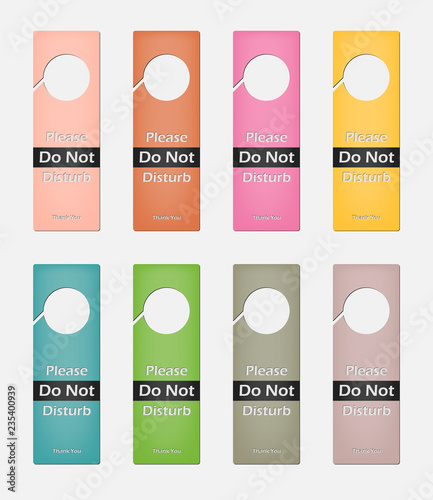 Please Do Not Disturb Colored Door Hanger Sign Set Vector