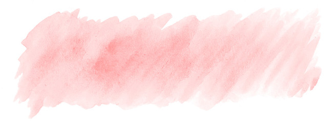 Light red, pink watercolor hand-drawn isolated wash stain on white background for text, design. Abstract texture made by brush for banner, label.