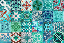 Collection Of Patterns Tiles In Blue, Green And Aqua