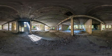 Full Spherical Seamless Panorama 360 Degrees Angle View Concrete Structures Abandoned Unfinished Building.  360 Panorama In Equirectangular Equidistant Projection, VR AR Content