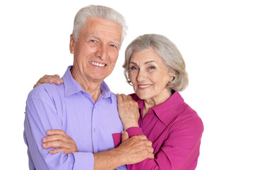 Wall Mural - Portrait of happy senior couple on white background