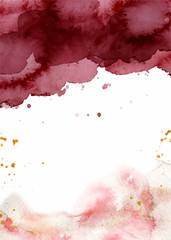 Wall Mural - Watercolor abstract background, hand drawn watercolour burgundy and gold texture