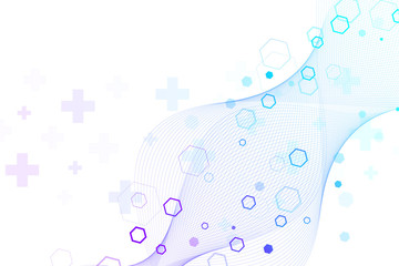 Aufkleber - Abstract hexagonal background with waves. Hexagonal molecular structures. Futuristic technology background in science style. Graphic hex background for your design. Vector illustration