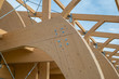 Detail of a modern wooden architecture in glued laminated timber