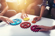 © alphaspirit - Business team connect pieces of gears. Teamwork, partnership and integration concept