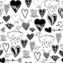 Wall Mural - Various doodle hearts. Graphic vector seamless pattern