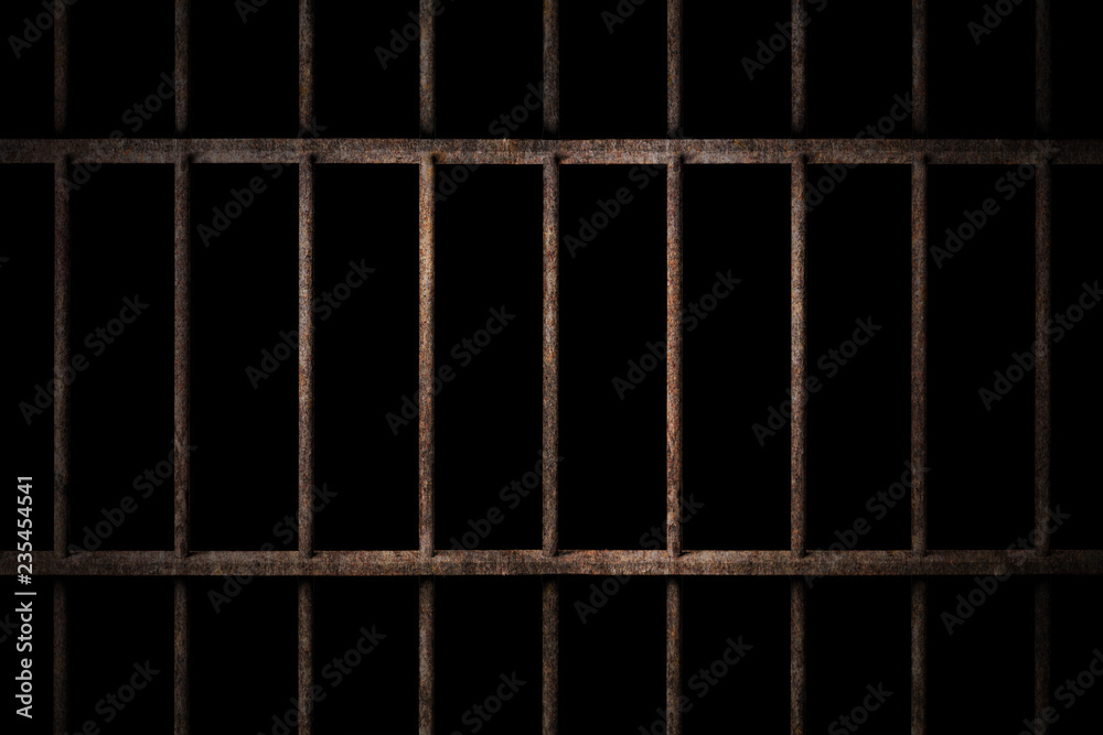 Old prison rusted metal bars cell lock with dark and bright in the jail - obrazy, fototapety, plakaty 