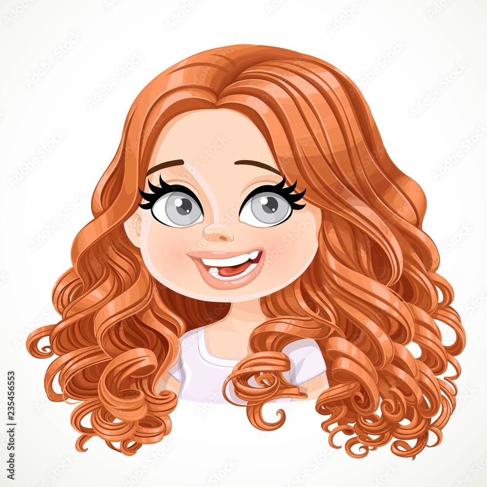 Beautiful enthusiastic cartoon brunette girl with brown hair portrait  isolated on white background Stock Vector | Adobe Stock, image size:1000x999