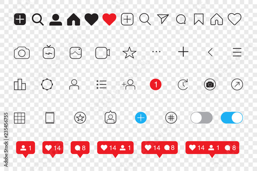 Set of social media icons inspired by Instagram: like, follower ...