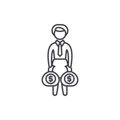 Rich business woman line icon concept. Rich business woman vector linear illustration, sign, symbol