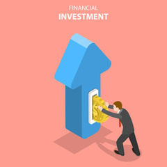 Wall Mural - Flat isometric vector concept of financial investment, marketing analysis, investing opportunity.