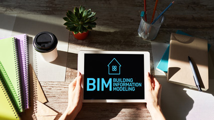 BIM - Building information modeling concept on screen.