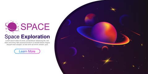 Vector space background with planets and stars. Space exploration. Gradient Fluid Design.
