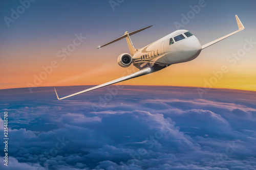 Fotomural Private jet plane flying above dramatic clouds.