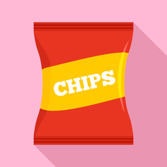 Wall Mural - Red chips pack icon. Flat illustration of red chips pack vector icon for web design