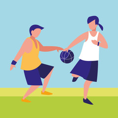 Poster - young couple playing basketball