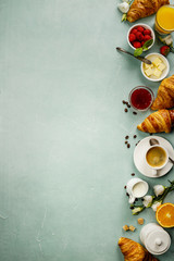 continental breakfast captured from above - space for text