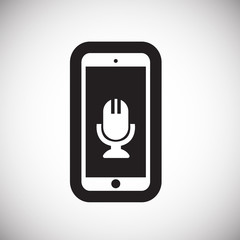 Poster - Phone with microphone on display icon on white background for graphic and web design, Modern simple vector sign. Internet concept. Trendy symbol for website design web button or mobile app.