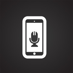 Poster - Phone with microphone on display icon on black background for graphic and web design, Modern simple vector sign. Internet concept. Trendy symbol for website design web button or mobile app.
