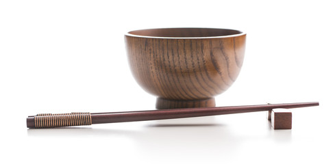 Wall Mural - Wooden bowl and chopsticks.