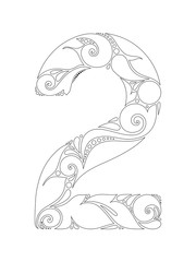 Monochrome Decorative Number Two, Doodle Design Element