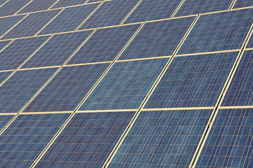 Close-up of a solar cell panels in a solar cell plant