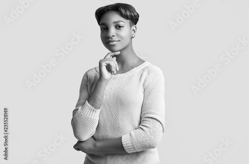Young Beautiful Hipster Black Girl With Short Hair In White