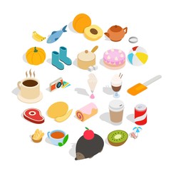 Wall Mural - Creamy food icons set. Isometric set of 25 creamy food vector icons for web isolated on white background