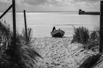 Silhouette of a girl, on the boat