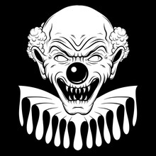 Vector Hand Drawn  Illustration Of Angry Clown. Tattoo Artwork In Realistic Line Style. Portrait Of Ugly Clown.  Template For Card, Poster, Banner, Print For T-shirt.