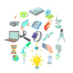 Poster - Cosmic technology icons set. Cartoon set of 25 cosmic technology vector icons for web isolated on white background