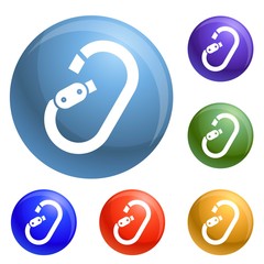 Poster - Climbing carabine icons set vector 6 color isolated on white background