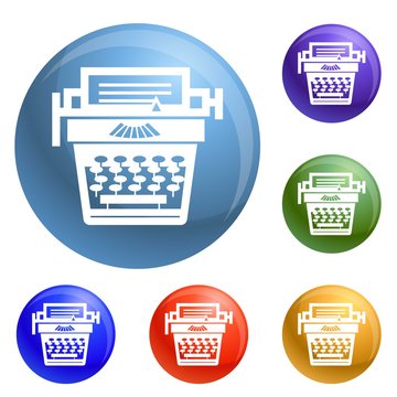 Old typewriter icons set vector 6 color isolated on white background